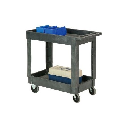 GLOBAL EQUIPMENT Standard Tray Top Plastic Utility Cart, 2 Shelf, 34"Lx17"W, 5" Casters 241749